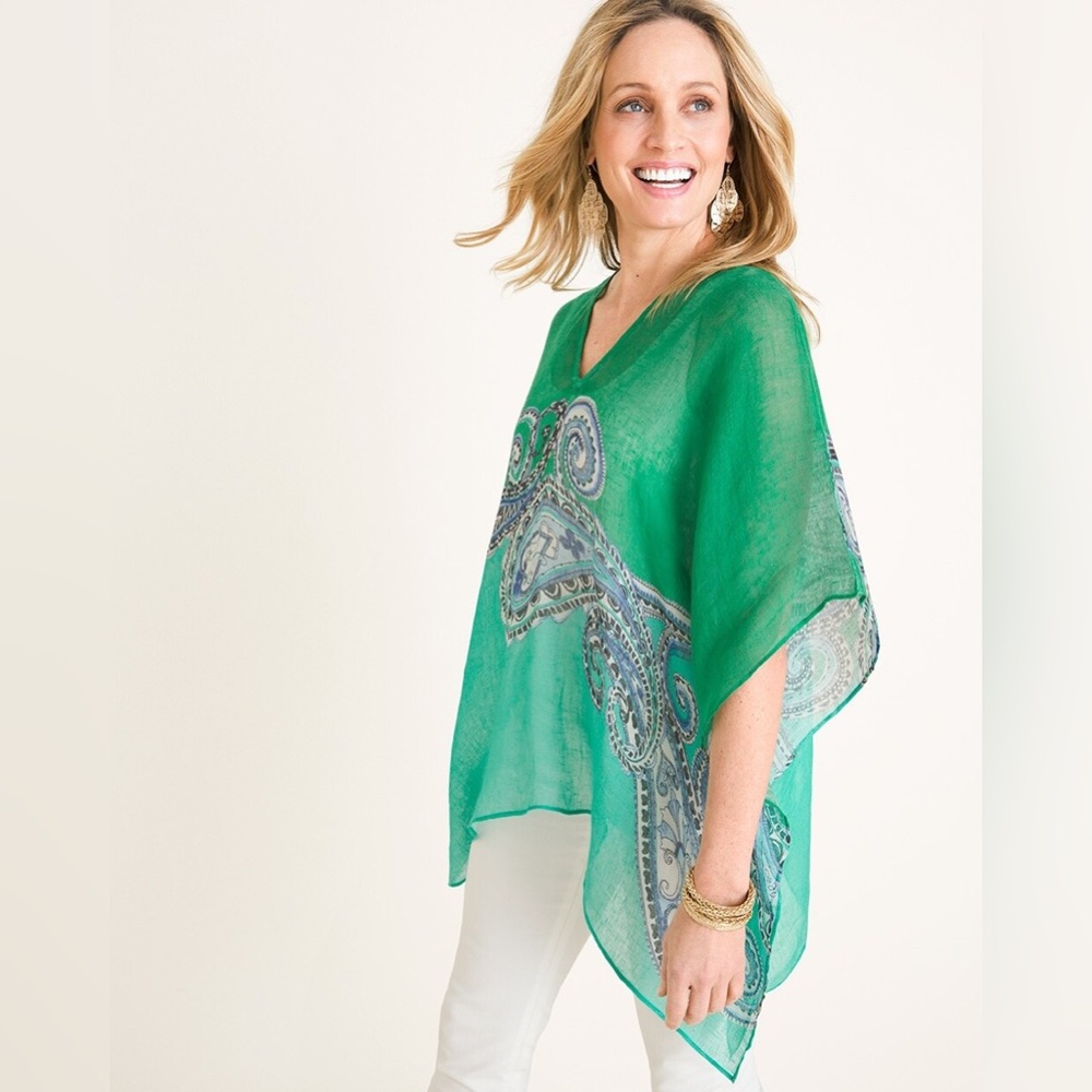 Chico’s Paisley-Print Linen Poncho